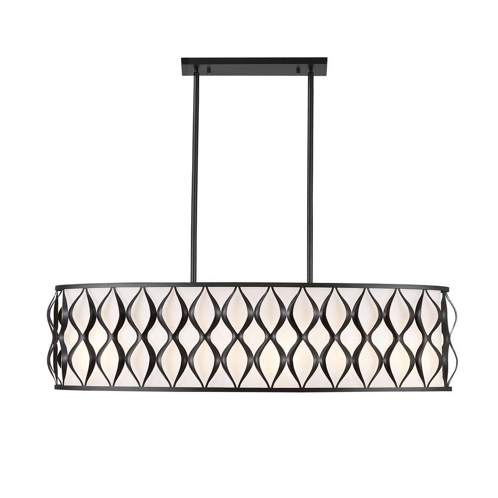 Matte Black 43" Steel Drum Chandelier with Fabric Shade
