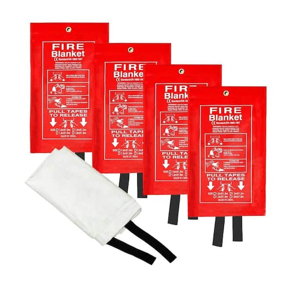 Etokfoks 4-Pieces Heavy-Duty Emergency Extinguisher Fire Blankets for Home Safety, Red