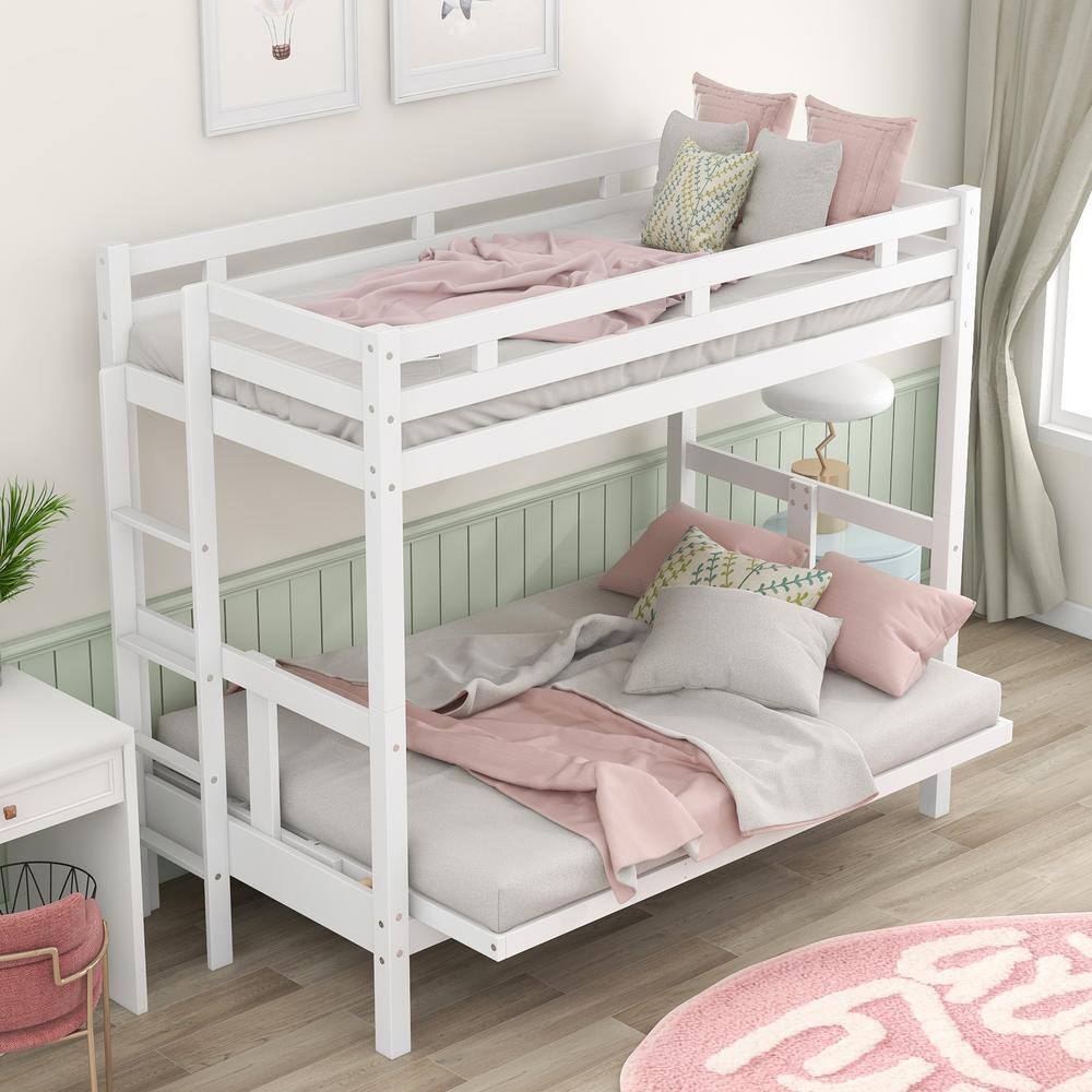 Harper & Bright Designs White Twin Over Full Bunk Bed and Down Bed Can ...