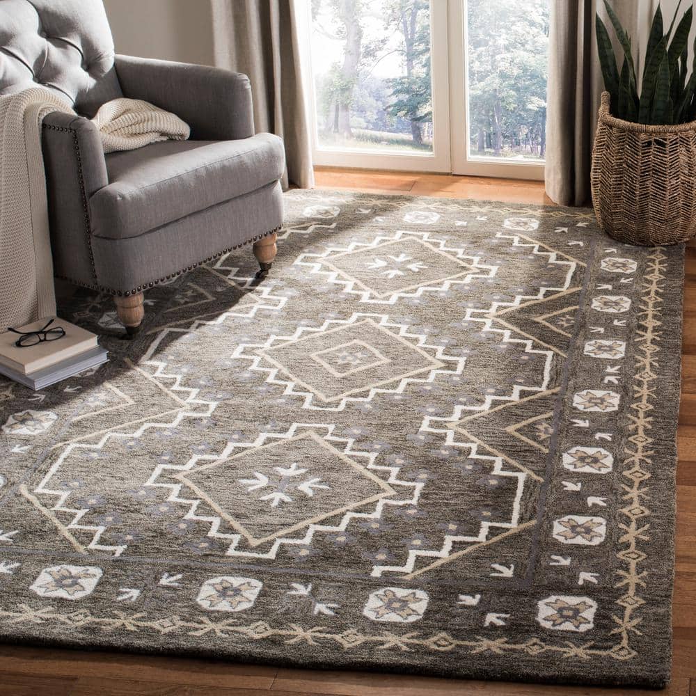 Handmade Tufted Brown and Taupe Wool Square Area Rug