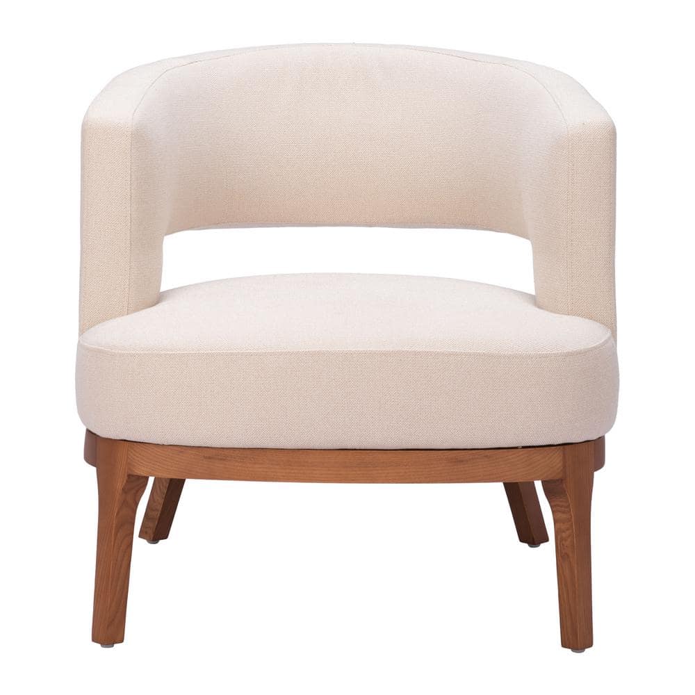 Penryn Beige Upholstered Accent Chair with Wooden Base