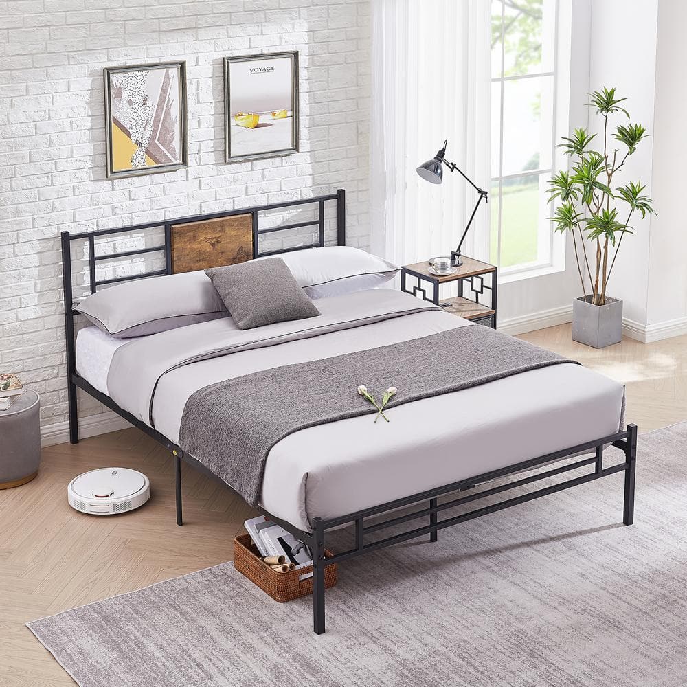 VECELO Platform Bed Frame ，Black Metal Frame， Full Size Platform Bed ...