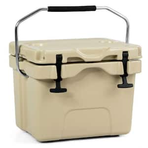 16 Qt 24-Can Capacity Portable Insulated Ice Cooler with 2 Cup Holders in Khaki