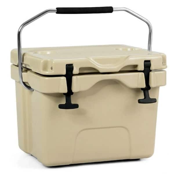 ITOPFOX 16 Qt 24-Can Capacity Portable Insulated Ice Cooler with 2 Cup Holders in Khaki