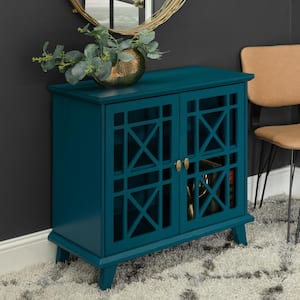 32" Decorative Fretwork Accent Storage Cabinet - Blue