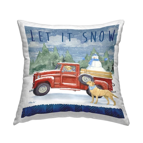 Let It Snow Seasonal Dogs Red Truck Multi-Color Animal Print Polyester 18in. X 18in. Throw Pillow