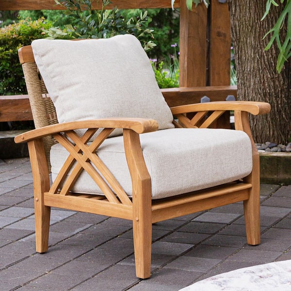 Cambridge Casual Cambridge Casual Carmel Teak Wood Outdoor Lounge Chair with Tan Cushion