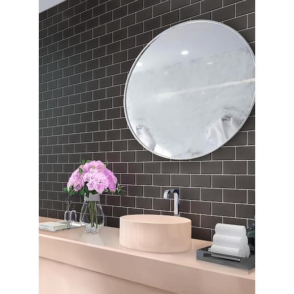 Ash Gray 3 in. x 6 in. Matte Finished Glass Mosaic Tile Sample (0.12 sq. ft./Piece)