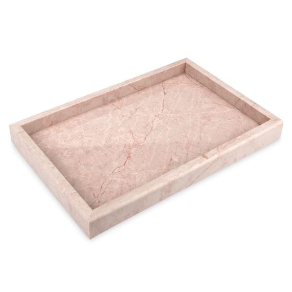 Countertop Marble Decorative Bathroom Tray with Luxury Natural Stone Finish in Pink Cream Rose for Bathroom Vanity
