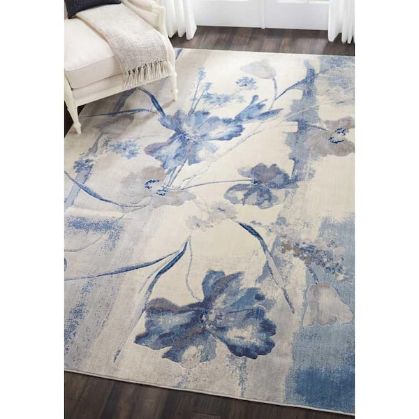 Somerset Ivory/Blue 7 ft. x 10 ft. Floral Contemporary Area Rug