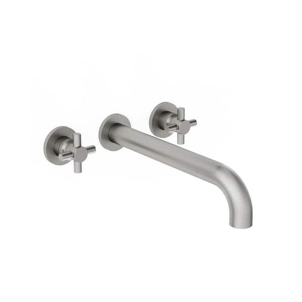 Double-Handle Wall Mount Roman Tub Faucet in Brushed Nickel (Valve Included)