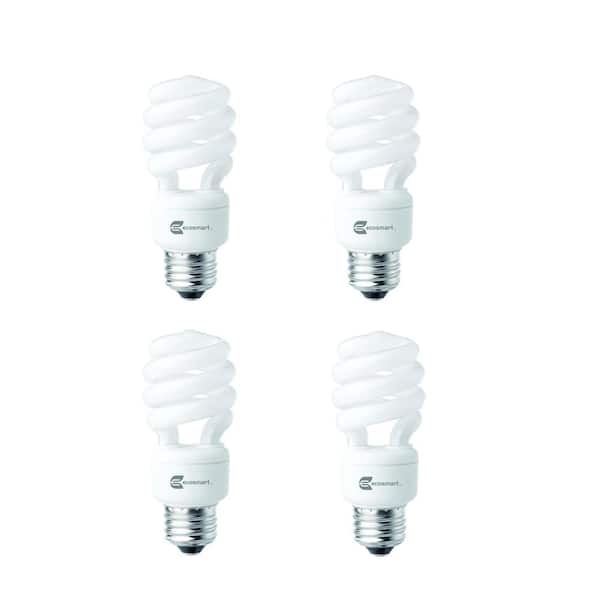 EcoSmart 60-Watt Equivalent Spiral Non-Dimmable E26 CFL Light Bulb Daylight (4-Pack)