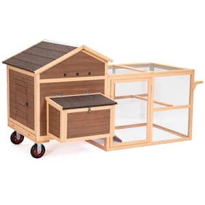 81 in. L Solid Wood Brown Weatherproof Outdoor Chicken Coop with Nesting Box and Removable Bottom No Furniture Cover