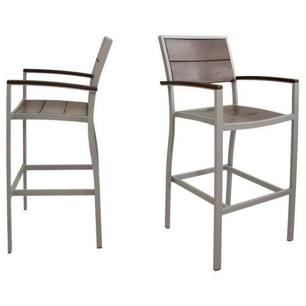 Trex Outdoor Furniture Surf City Textured Silver 2-Piece Patio Bar Chair Set with Vintage Lantern Slats