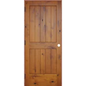 24 in. x 80 in. Rustic Prefinished 2-Panel V-Groove Solid Core Knotty Alder Wood Reversible Single Prehung Interior Door