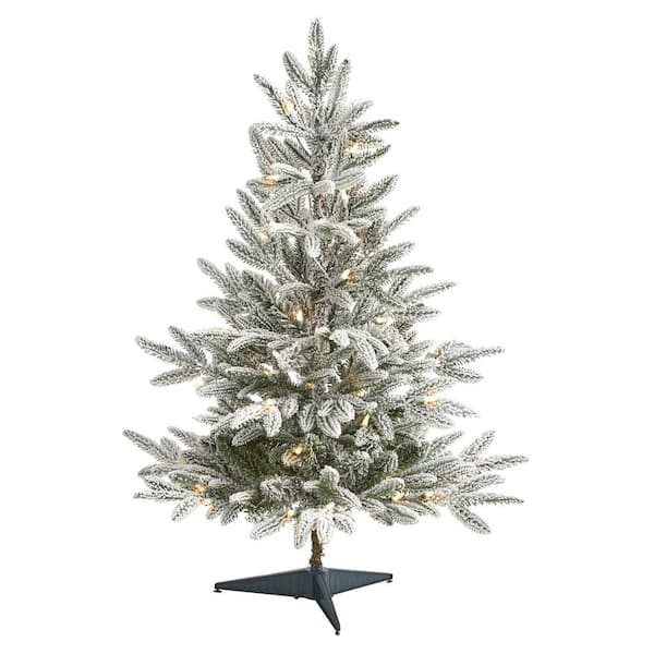 Nearly Natural 3 ft. Pre-Lit Flocked Manchester Spruce Artificial Christmas  Tree with 50 Clear Lights T1973 - The Home Depot