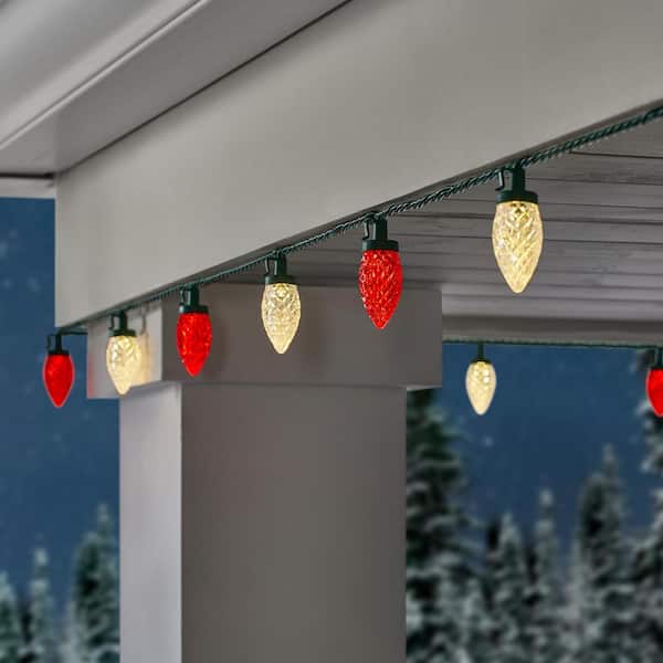 100 Count Red/Warm White Faceted C9 LED Lights