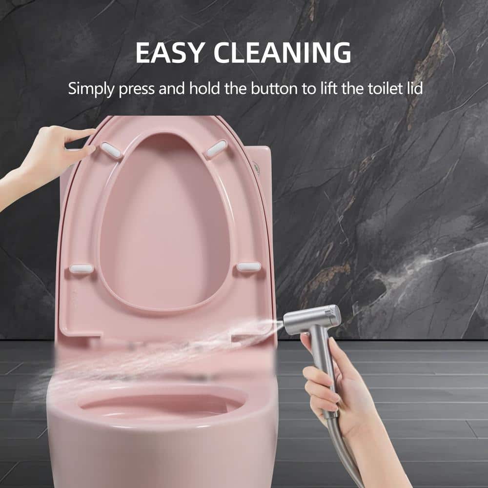 Pink Elongated Free Standing Dual Flush Toilet with Seat