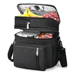 16 qt. Expandable Leakproof Insulated Soft-Side Cooler Bag Black for Men and Women Lunch Box with Multi-Pockets