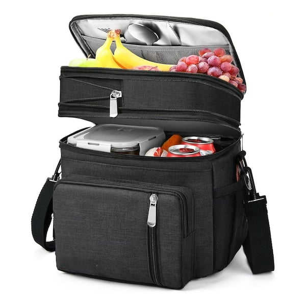 16 qt. Expandable Leakproof Insulated Soft-Side Cooler Bag Black for Men and Women Lunch Box with Multi-Pockets