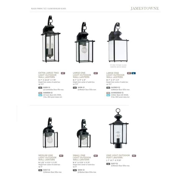 Generation Lighting - Jamestowne 1-Light Black Outdoor 17 in. Traditional Wall Lantern Sconce with LED Bulbs