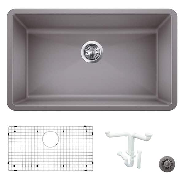 Blanco Precis 32 in. Undermount Single Bowl Metallic Gray Granite Composite Kitchen Sink Kit with Accessories
