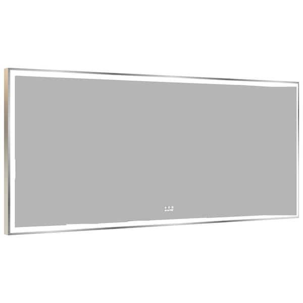 71.6 in. W x 32 in. H Large Rectangular Single Aluminum Framed 3 colors LED Lights Wall Bathroom Vanity Mirror in Silver