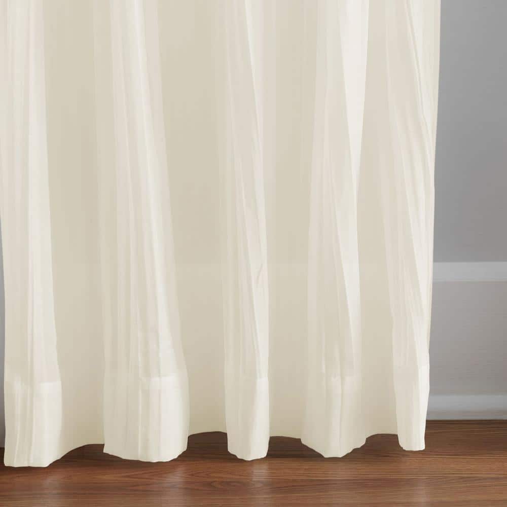 Ivory Polyester Tie Top Sheer Window Curtain Panel