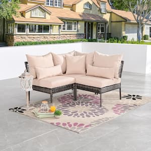 3-Piece Wicker Patio Conversation Set with Beige Cushions