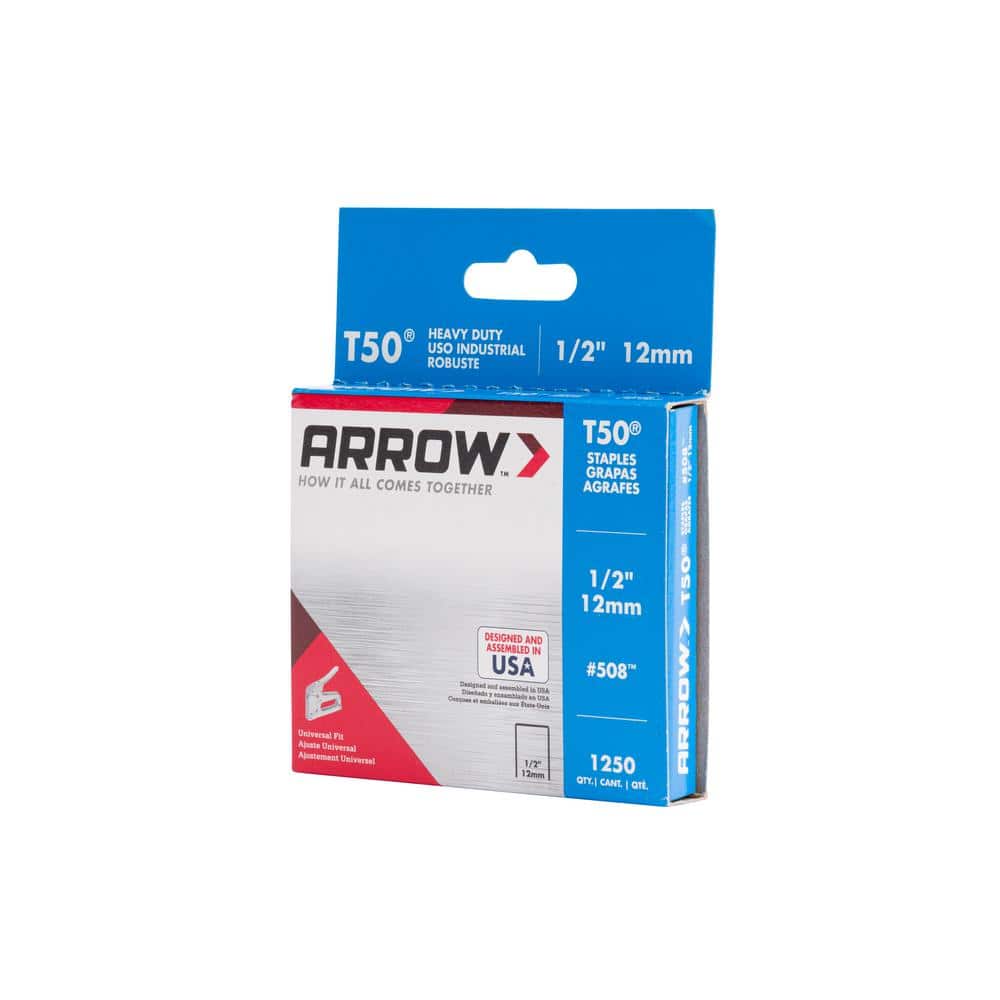 Arrow T50 1/2" Leg Length Galvanized Steel Staples, 1250-Pack