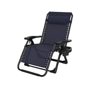 26 in. W Metal Zero Gravity Chair Outdoor/Indoor Patio Camping Folding Reclining Lounge Chair with RoyalBlue Cushion