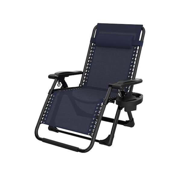 SEEUTEK 26 in. W Metal Zero Gravity Chair Outdoor/Indoor Patio Camping Folding Reclining Lounge Chair with RoyalBlue Cushion