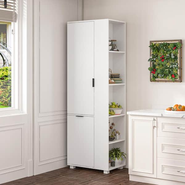 FUFU&GAGA White Wooden Sideboard 23.6 in. Width Sideboard, Storage Cabinet with 8-Shelves and 1-Large Drawer