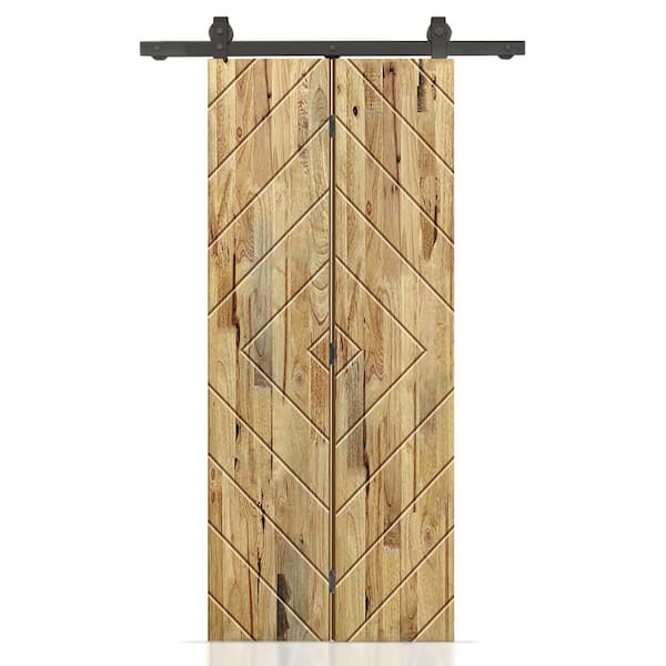 CALHOME Diamond 38 in. x 80 in. Weather Oak Stained Hollow Core Pine Wood Bi-Fold Door with Sliding Hardware Kit