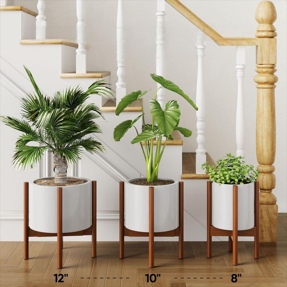 15 in. H Adjustable Single Floor Plant Stand, Bamboo Dark Brown Indoor Plan