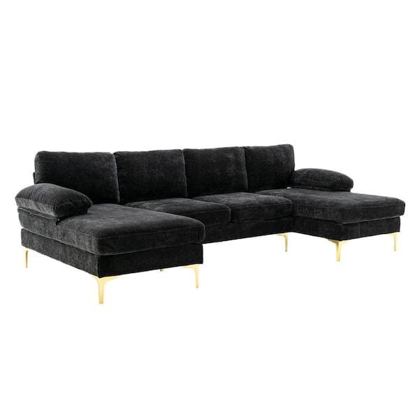 GODEER 111 in. W 3-Piece Fabric Living Room Sofa Sectional Sofa in Black