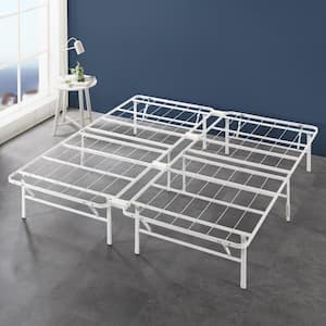 SmartBase Tool-Free Assembly White King Metal Bed Frame without Headboard
