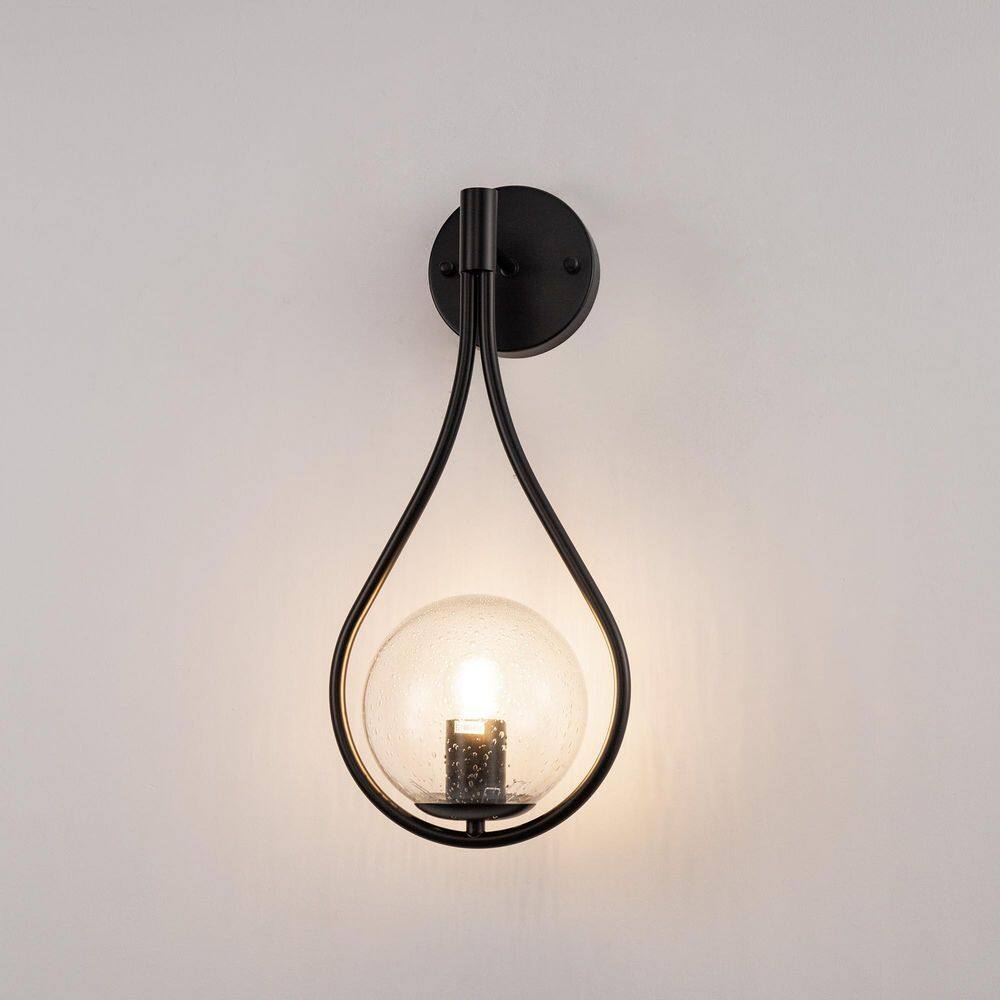 7.87 in. 1-Light Black Modern Globe Wall Sconce with Seeded Glass Shade for Dining Rooms, Kitchens, Bathrooms price history on PriceWatchPro
