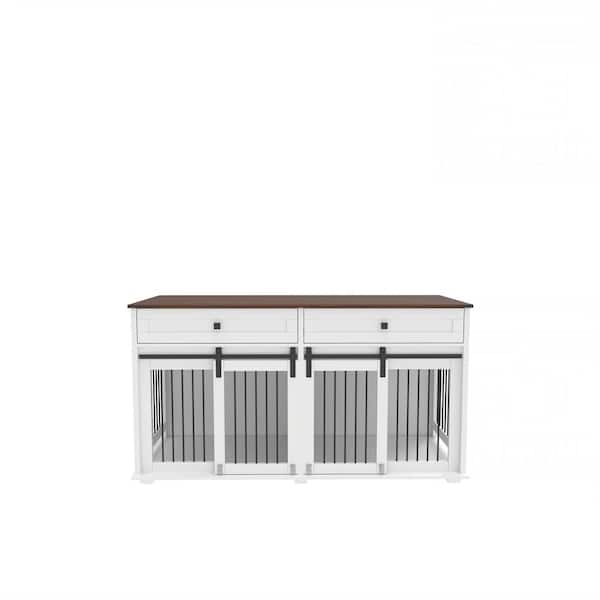 63 in. Large Dog Crate Furniture for Double Dog, Wooden Dog Kennel with 2 Drawers, Divider and Sliding Door