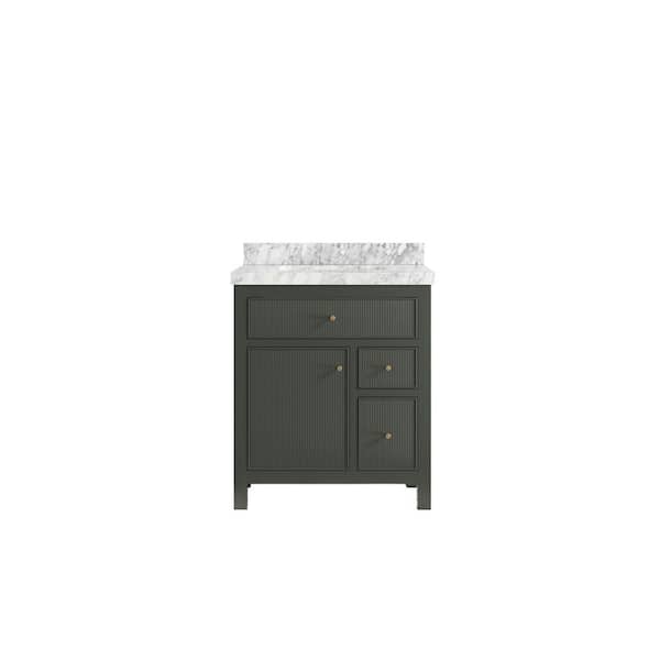 Willow Collections Sonoma 30 in. W x 22 in. D x 36 in. H Bath Vanity in Pewter Green with 2 in. Carrara Marble Top