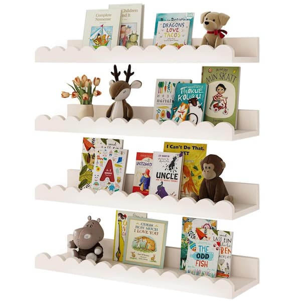 16.5 in. W x 4.7 in. D White Floating Shelves for Wall Kids, Scalloped Shelves, Decorative Wall Shelf (4 Pack)