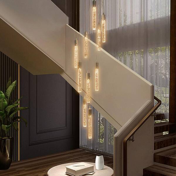 OUKANING 10-Light Integrated LED Silver Adjustable Long Attic