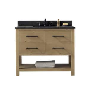Windwood 42 in. W x 22 in. D x 34 in. H Bath Vanity in Tan with Blue Limestone Vanity Top with White Sink