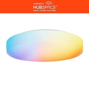 15 in. White Integrated LED Dimmable Flush Mount Puff with Adjustable CCT and RGB at 2000 Lumens Powered by Hubspace