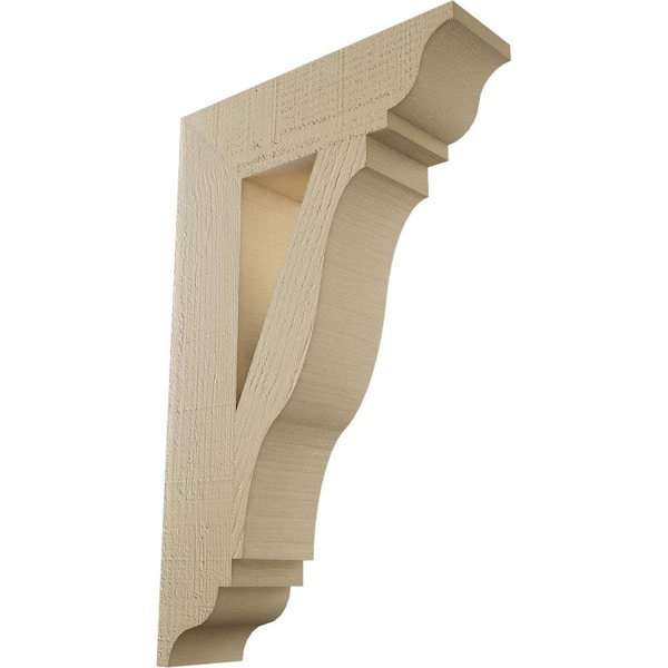 Ekena Millwork 5.5 in. x 32 in. x 20 in. Funston Traditional Rough Cedar Woodgrain Timberthane Polyurethane Bracket, Primed Tan