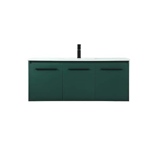 Unbranded Simply Living 48 in. W x 18 in. D x 19.7 in. H Bath Vanity in Green with Ivory White Engineered Marble Top