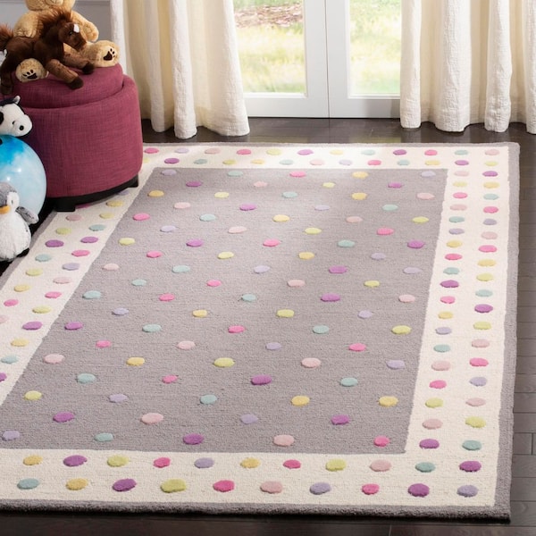 Kids 3 ft. x 3 ft. Gray/Multi Border Polka-Dot Square Area Rug