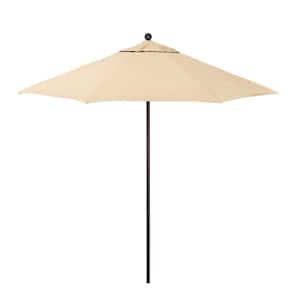 9 ft. Bronze Aluminum Market Patio Umbrella with Fiberglass Ribs and Push-Lift in Khaki Pacifica Premium