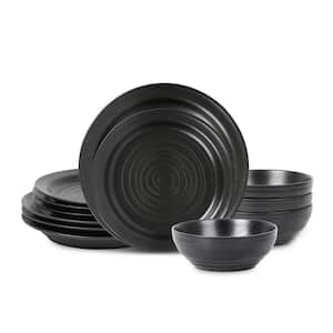 Orbit 12-Piece Charcoal Stoneware Dinnerware Set (Service for 4)