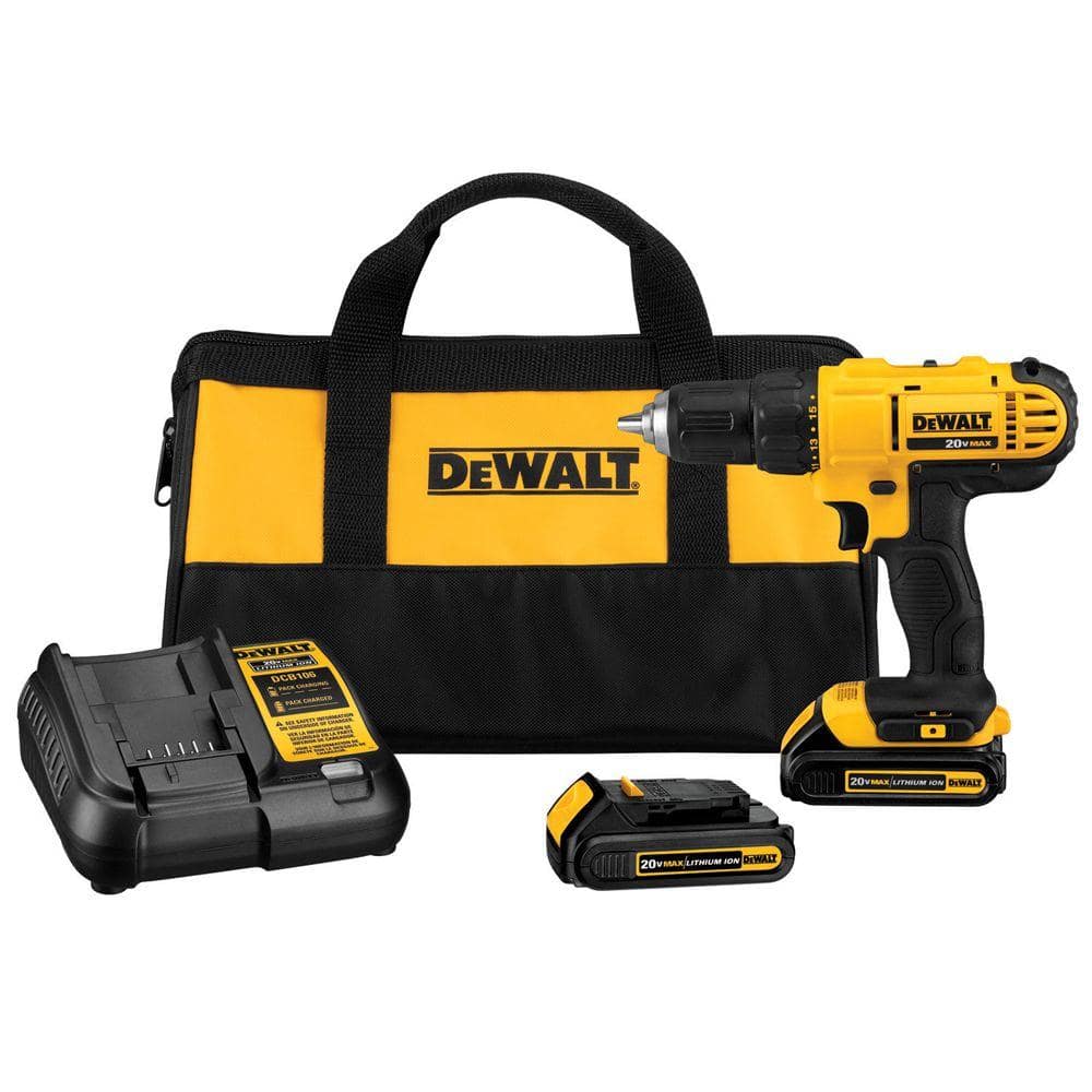 DEWALT 20V MAX Cordless 1/2 in. Drill/Driver, (2) 20V 1.3Ah Batteries, Charger and Bag DCD771C2 - The Home Depot